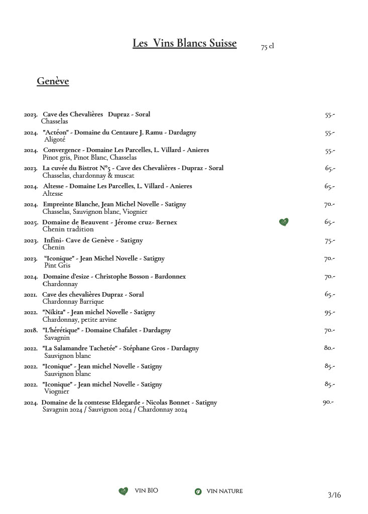 Sélection de vins blancs du canton de Genève