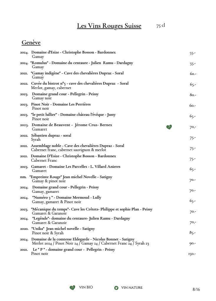 Sélection de vins rouges du canton de Genève